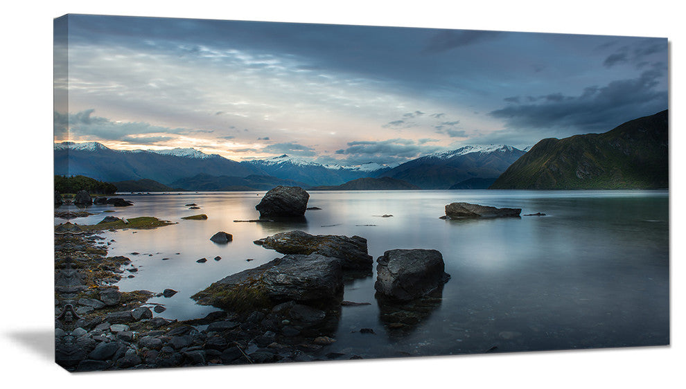 "Large Rocks and Distant Cloudy Mountains" Landscape Art Print Canvas, 32"x16"