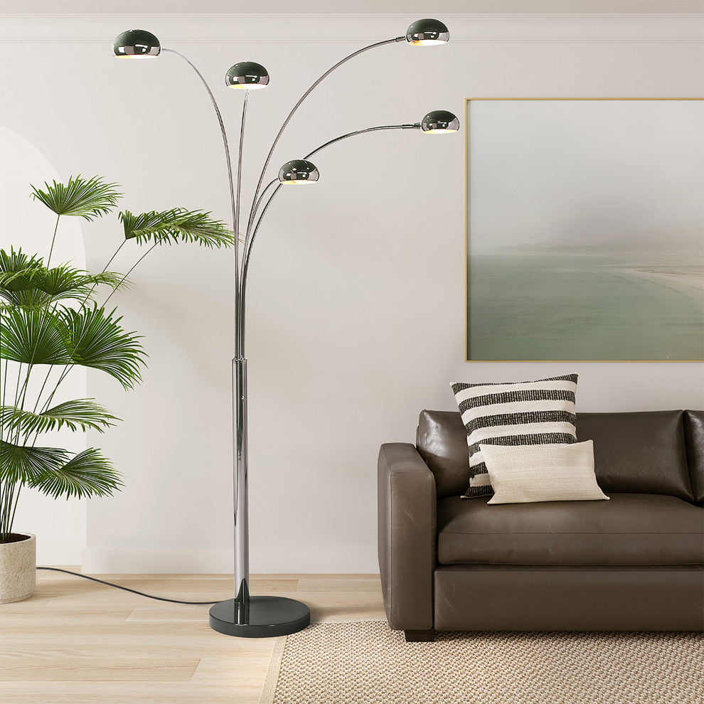 Mushroom 5 Light Arc Floor Lamp, Black Nickel, Dimmer Switch, Marble Base