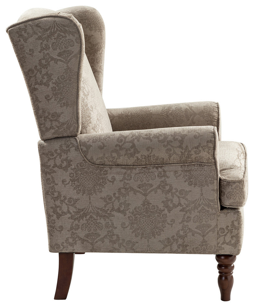 Floral Wingback Armchair with Turned Legs, Brocade