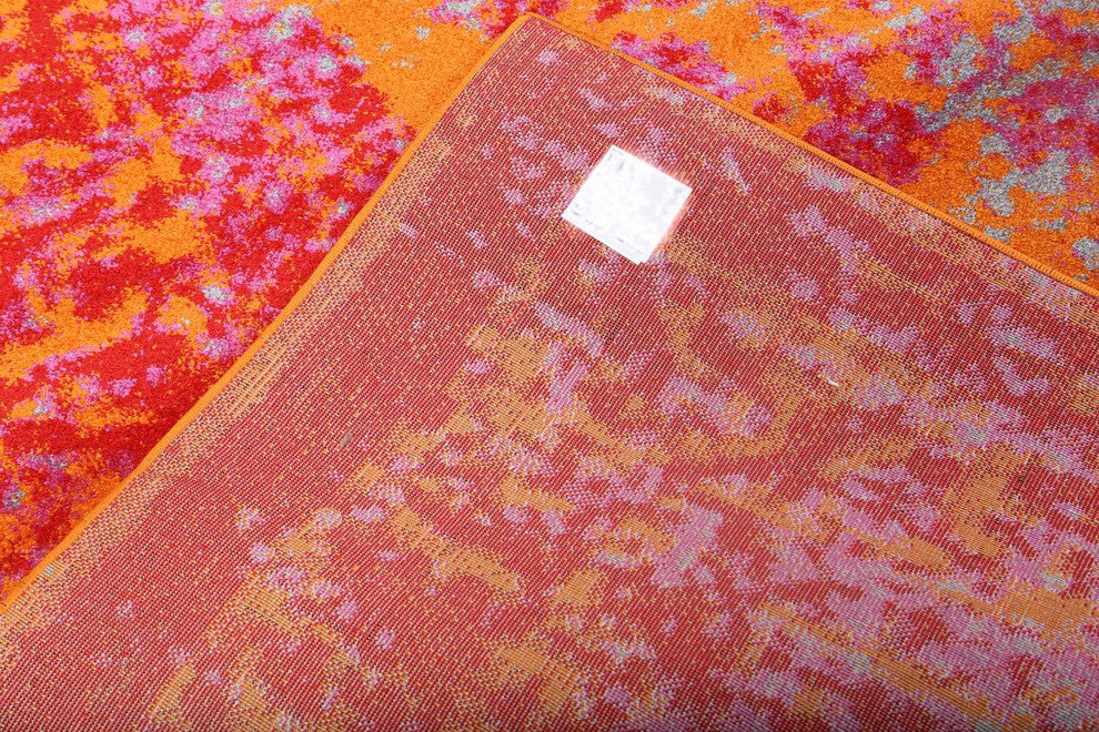 Agra All-Over Machine Made Turkish Oriental Distressed Area Rug Overdyed, Orange