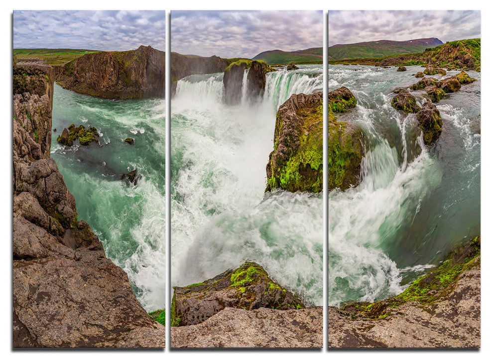 "Godafoss Waterfall Iceland Panorama" Metal Wall Art, 3 Panels, 36"x28"