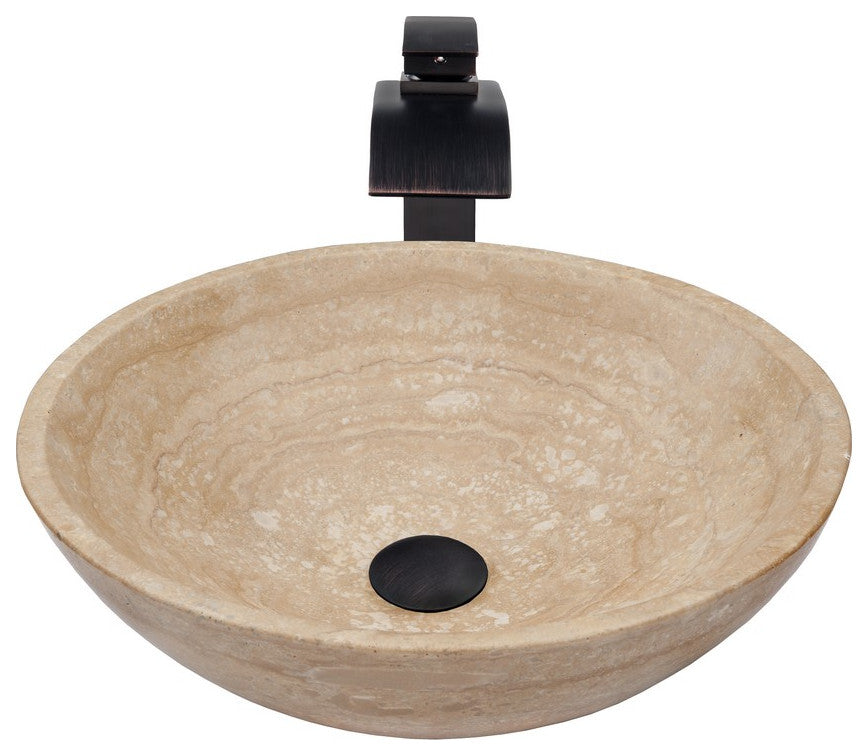 Novatto NSFC-BT136ORB Travertine Stone Vessel Sink Set - Oil Rubbed Bronze