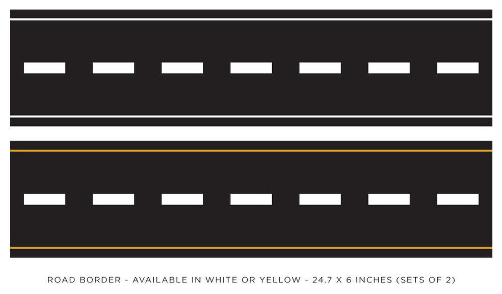 Road Wall Border Fabric Wall Decal, Set of 2, 24"x6" Sections, Yellow