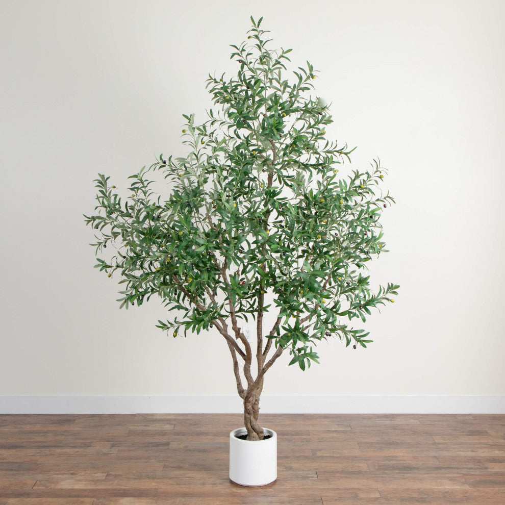 8ft. Artificial Grand Olive Tree, White Decorative Planter