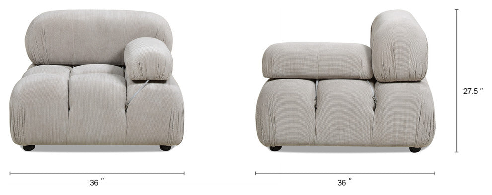 Marcel 36" Modular Arm Chair, Pebble Gray Corduroy