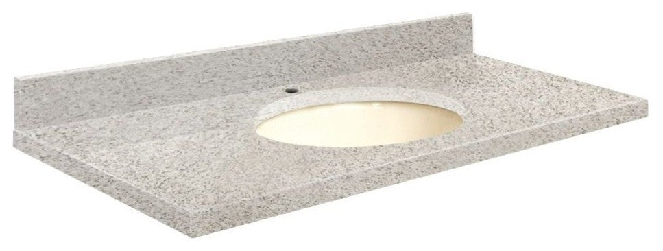 Quartz 37"x19" Vanity Top, Single Faucet Hole, Portage Pass, Biscuit Bowl