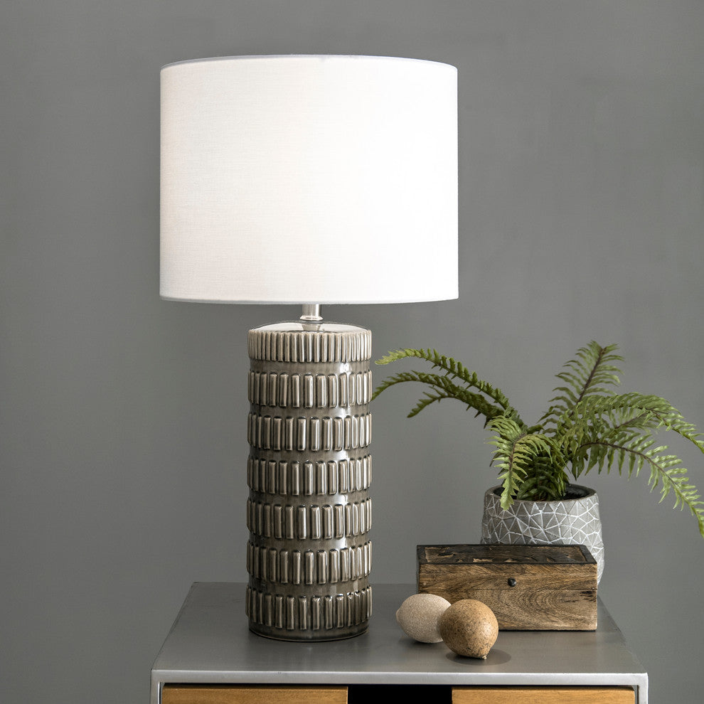 Nuloom 25" Tangela Ridged Ceramic Linen Shade Gray, On-Off Switch Table Lamp