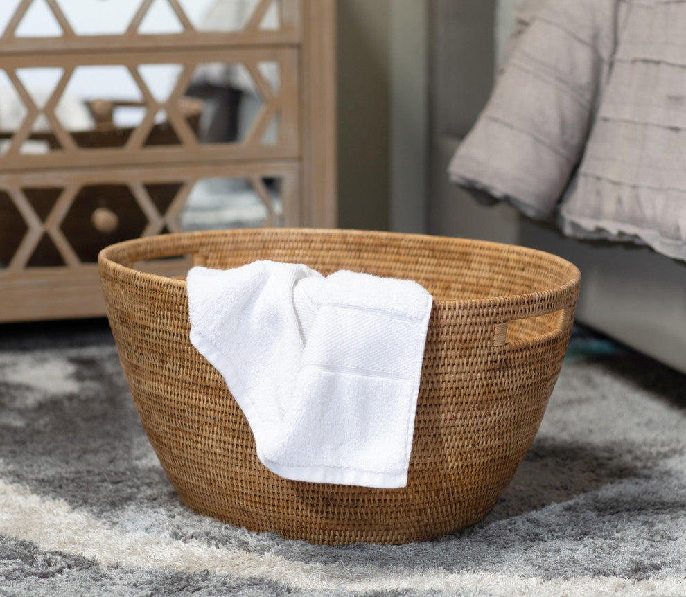 Artifacts Rattan Laundry Basket With Cutout Handles, Honey Brown