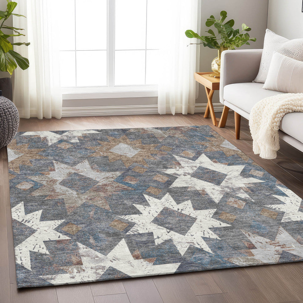 Machine Washable Indoor/Outdoor Chantille ACN1879 Gray 10' x 14' Rug