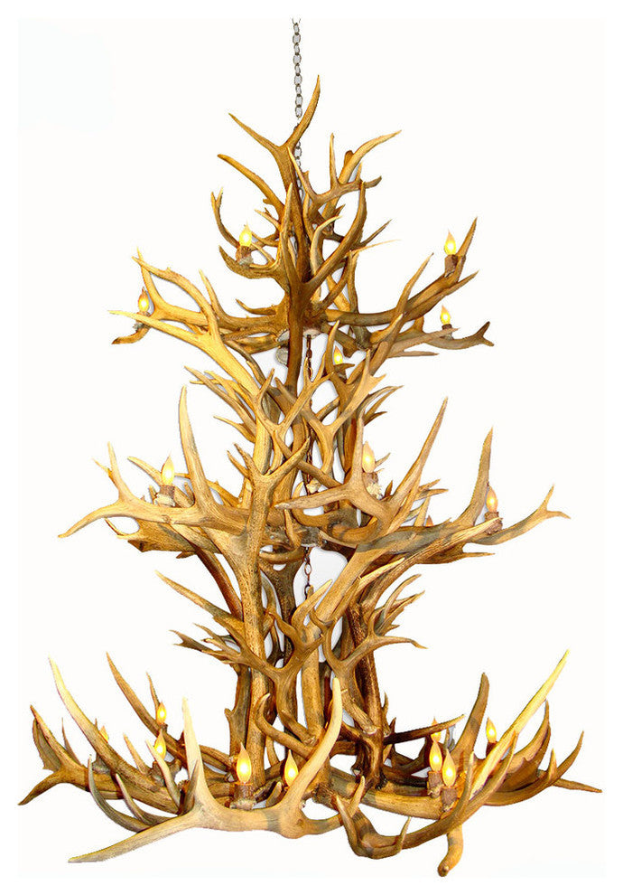 Elk, Whitetail, Mule Deer Antler Chandelier Light, Large, Parchment Shades