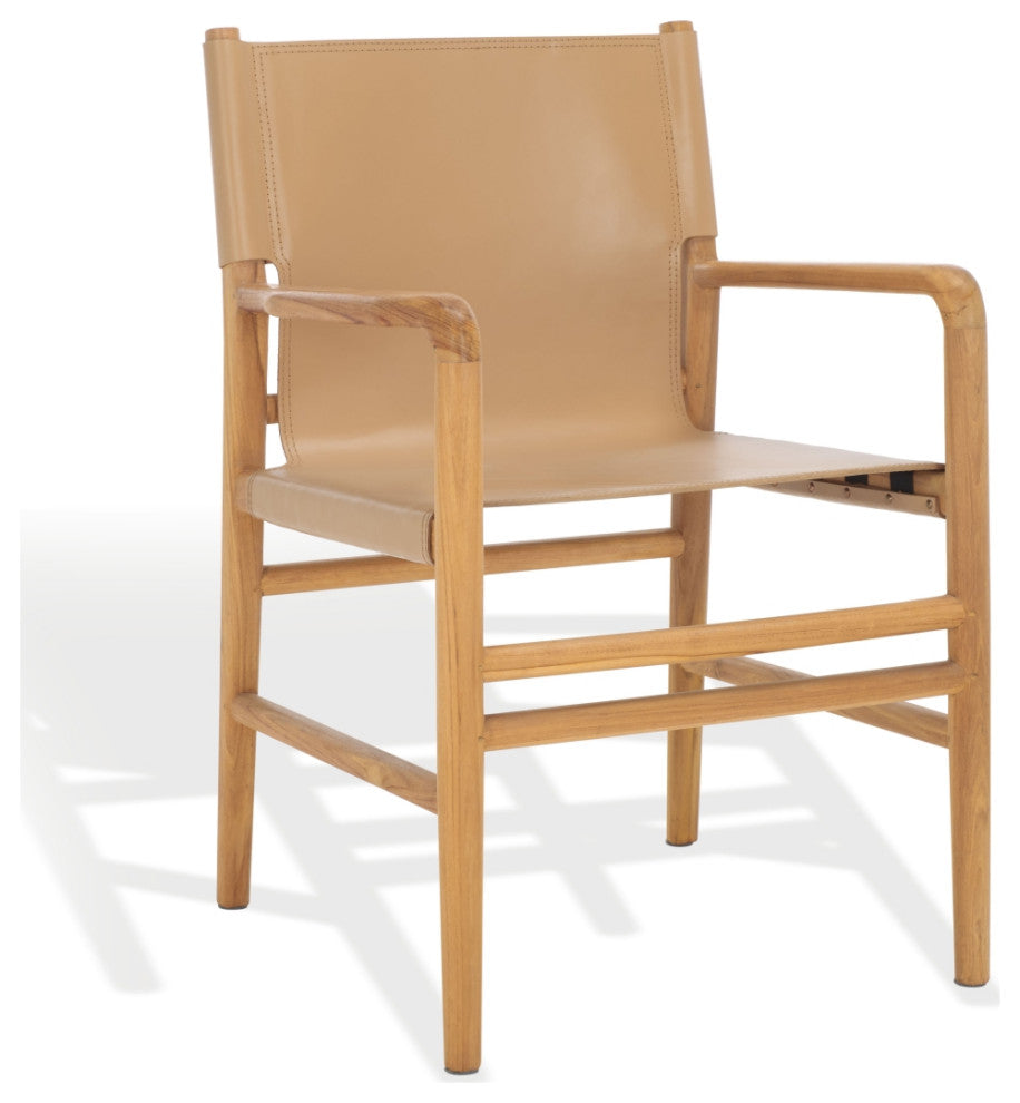 Safavieh Couture Cassaphina Leather Arm Chair, Tan/Natural