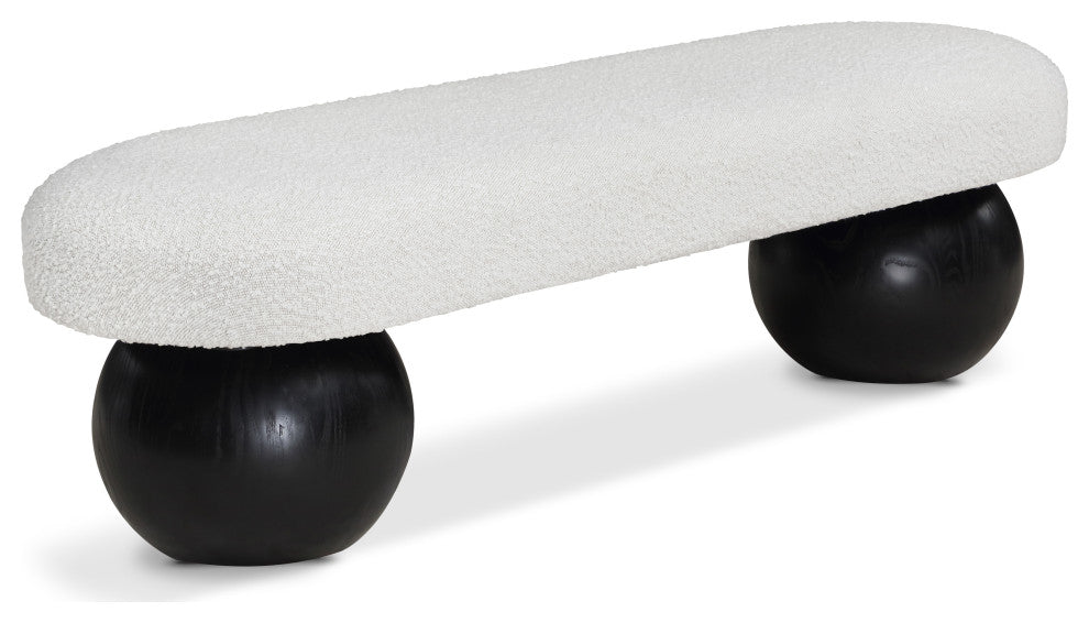 Meridian Furniture Bowie Boucle Fabric Upholstered Bench, Cream, Black Finish