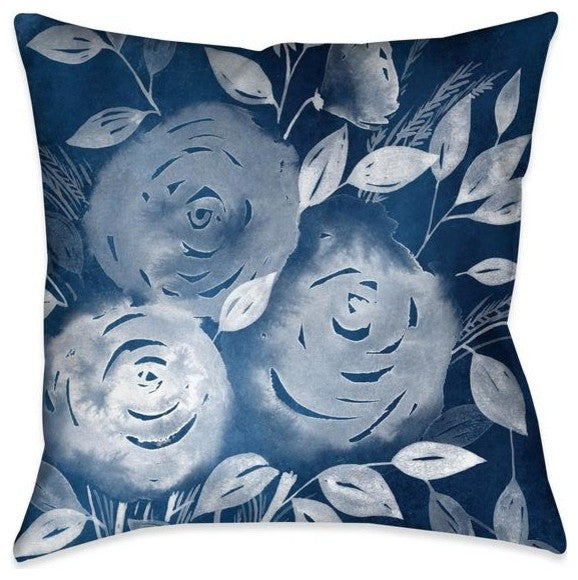 Laural Home Cyanotype Roses 18" X 18" Indoor Decorative Pillow