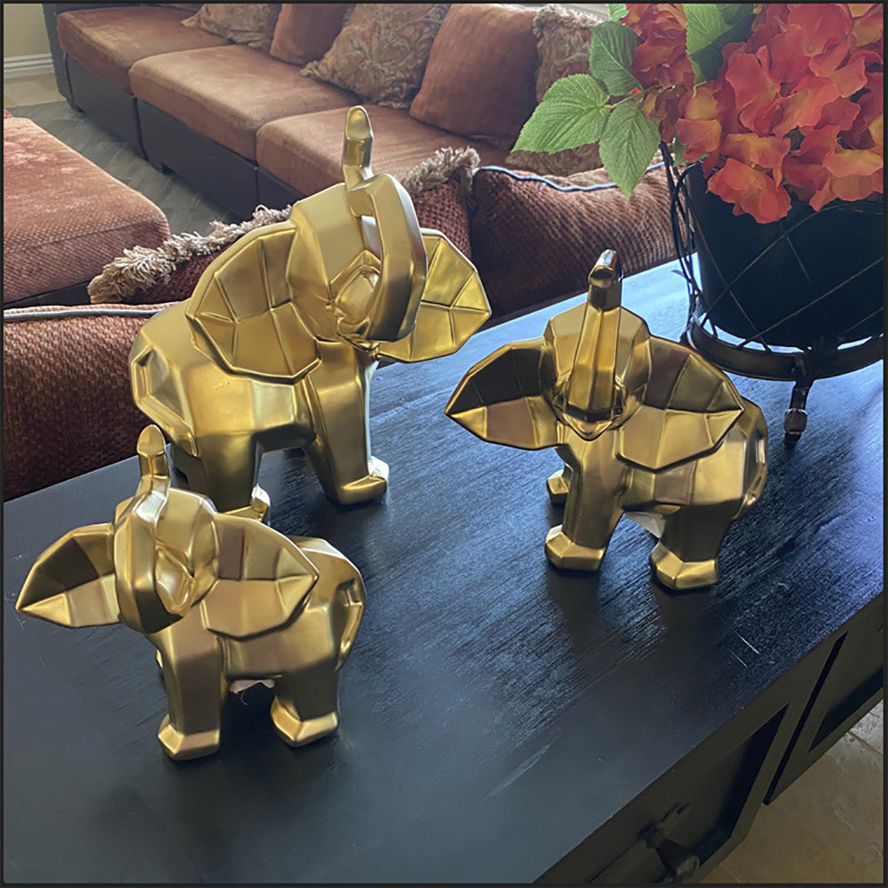 Urban Designs Luck And Wisdom Elephant Trio Collectible Statue Figurine - Silver, Gold