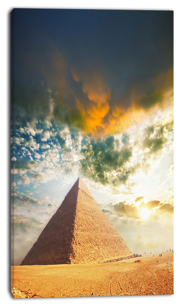 Egyptian Pyramid under Cloudy Skies, Modern Landscape Canvas Art, 16"x32"