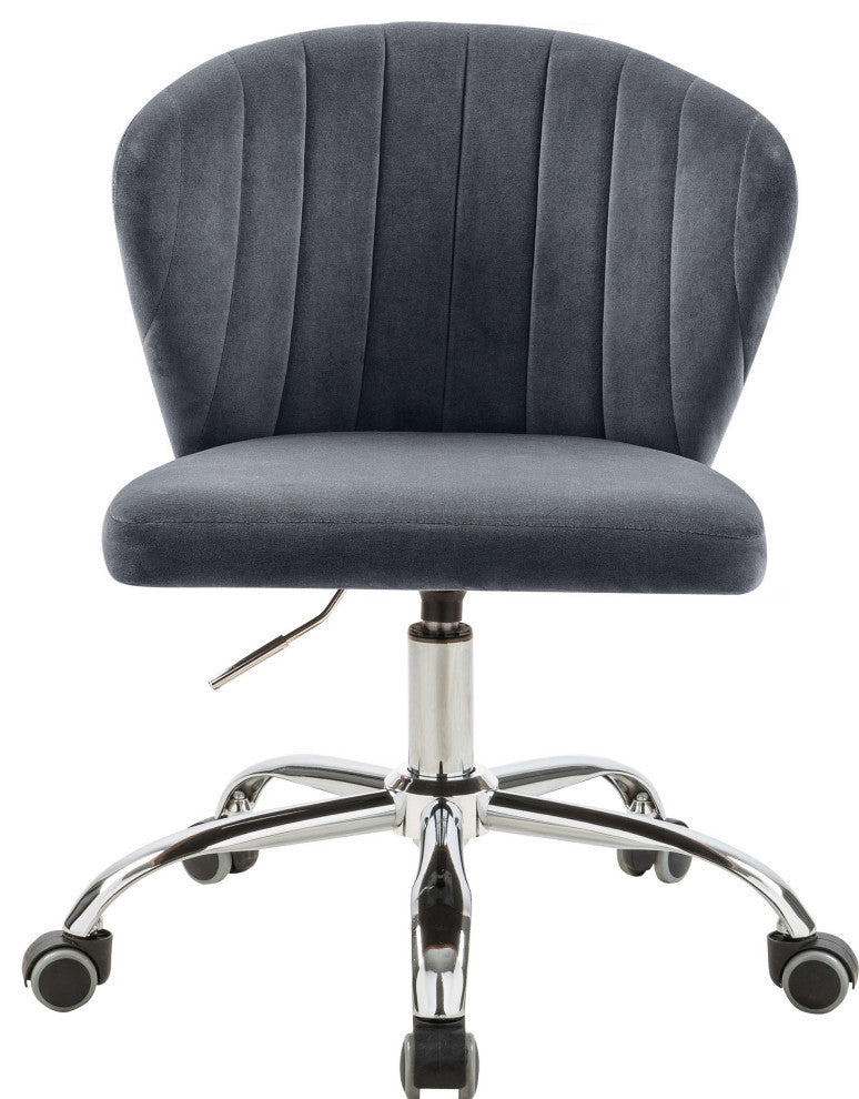 Finley Swivel and Adjustable Velvet Upholstered Office Chair, Gray, Chrome Base