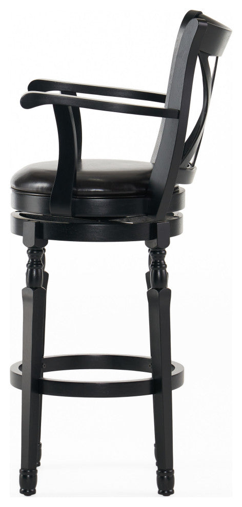 Similan Contemporary Bonded Leather Swivel Barstool, Black