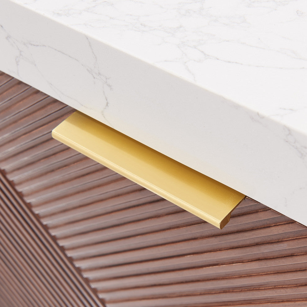 Mahon Bath Vanity, Stone Top, Brushed Gold Base, 36", Single Vanity, No Mirror