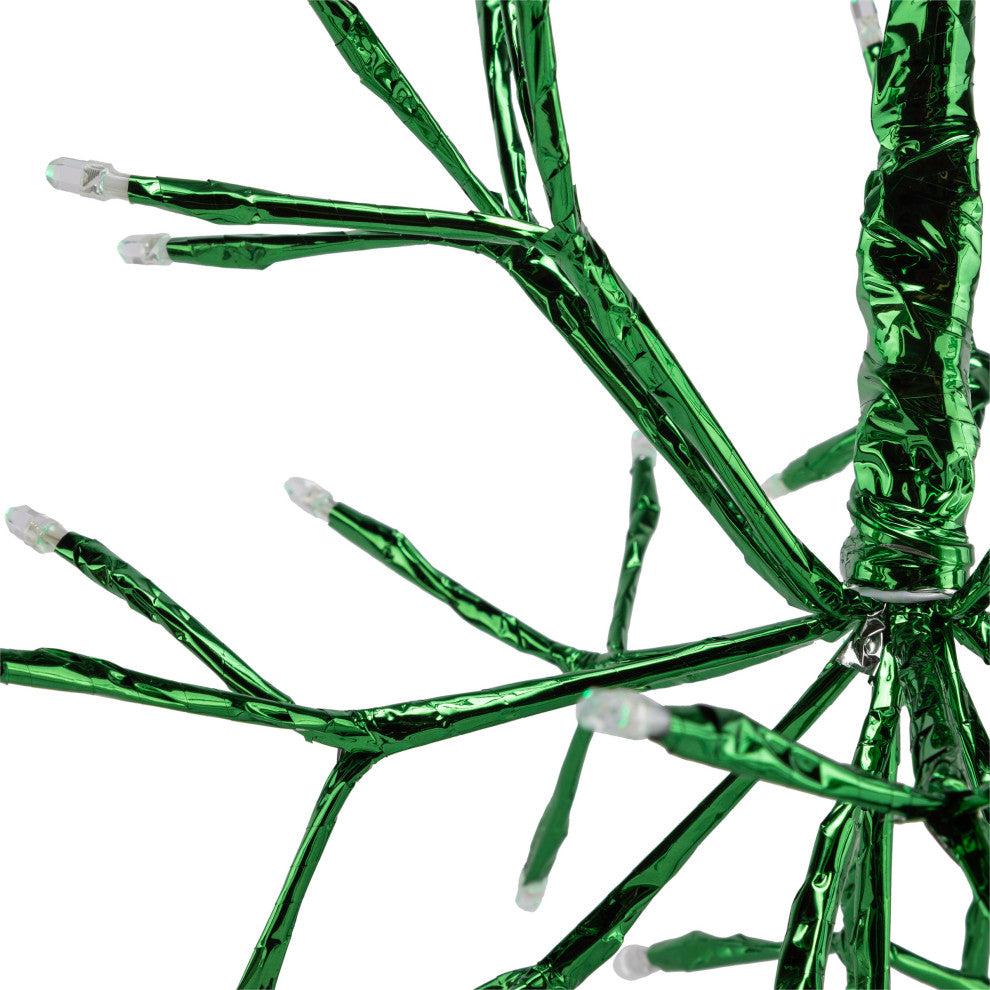 10"H Indoor Christmas Twig 3D Hanging Snowflake Ornament with LED Lights, Green