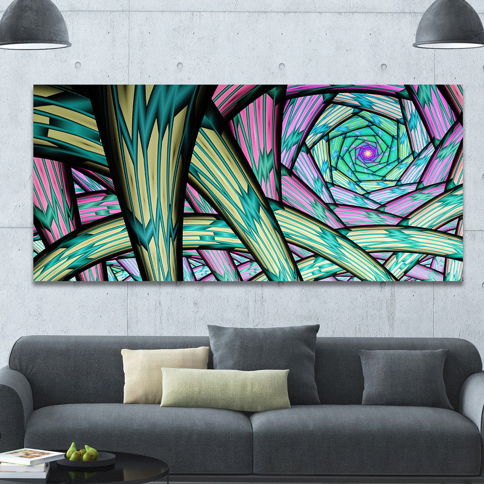 Purple Fractal Endless Tunnel, Oversized Abstract Canvas Art Print, 60x28
