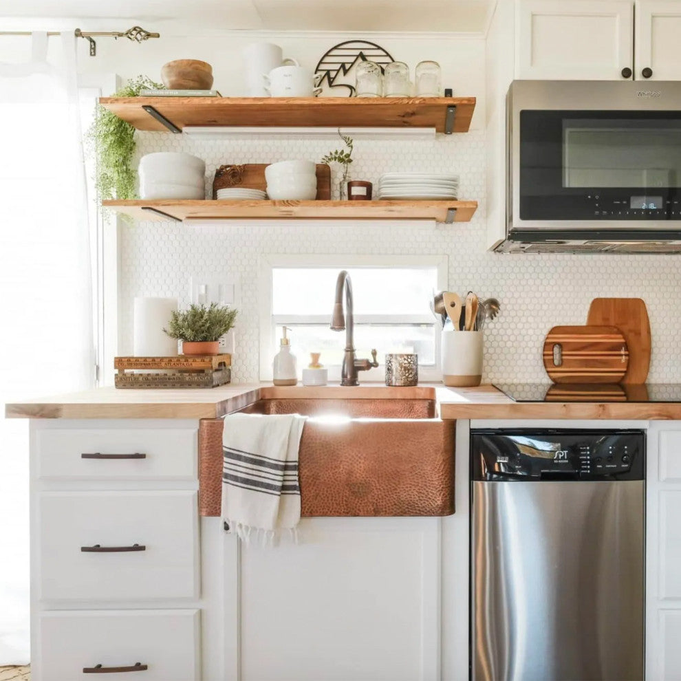 Lange Copper 25" Single Bowl Farmhouse Apron Front Undermount Kitchen Sink