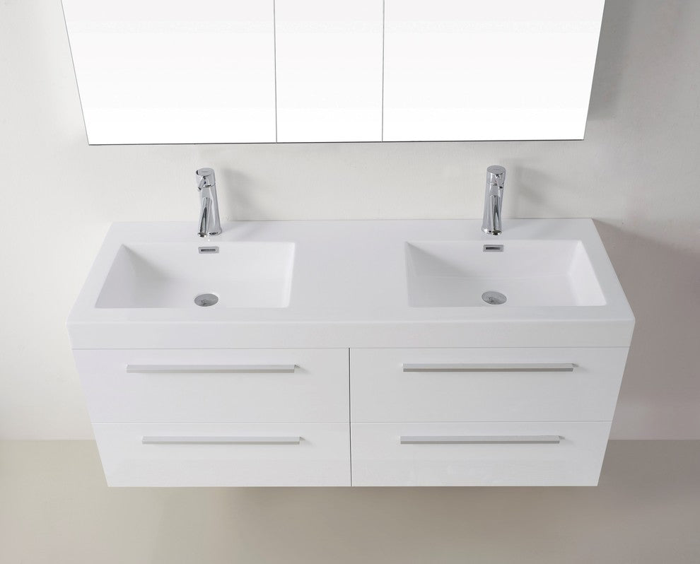 Finley 54" Double Bathroom Vanity Set, Gloss White, Polished Chrome Faucet