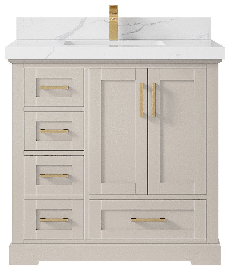 Boston 36" Center Sink Bath Vanity in Fine Grain 2" Calacatta Laza