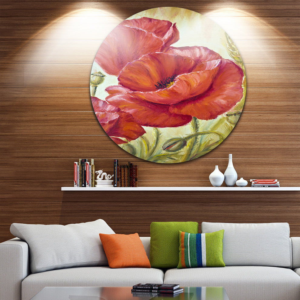 Poppies In Wheat, Floral Large Disc Metal Wall Art, 11"