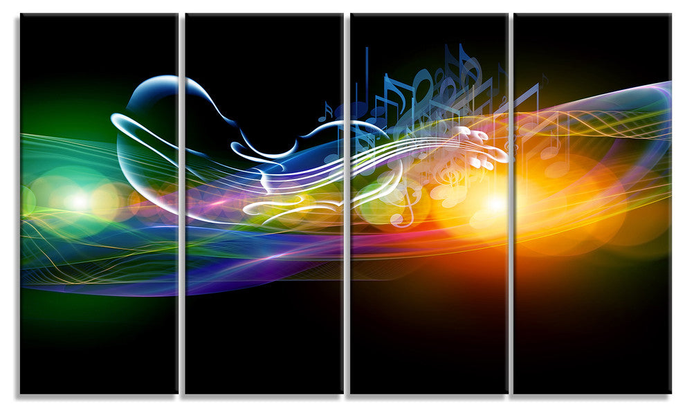 Waves of Music Fractal Design, Abstract Canvas Art Print, 48"x28", 4 Panels