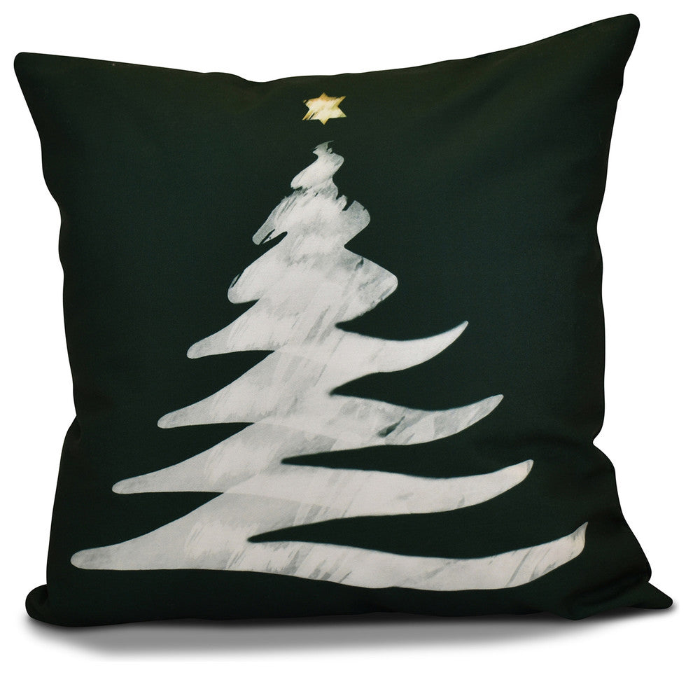 Decorative Outdoor Holiday Pillow Geometric Print, Dark Green, 16"x16"