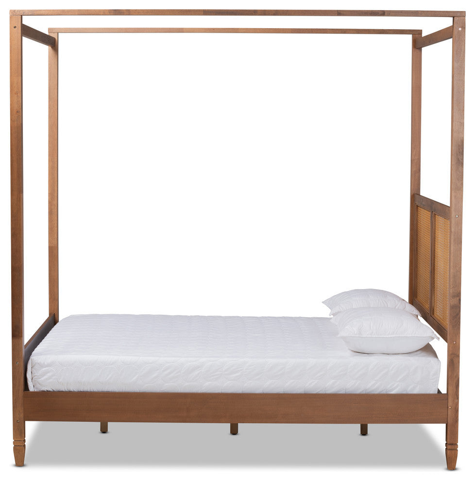 Renesmae Modern Farmhouse Walnut Effect Platform Canopy Bed, King