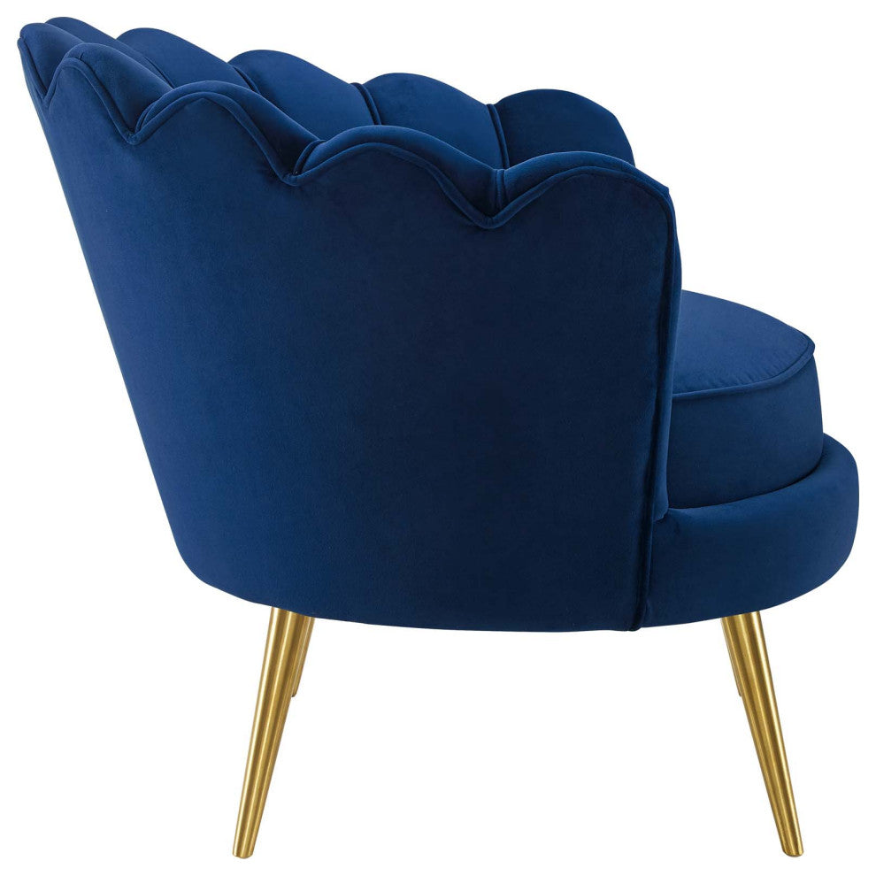 Navy Admire Scalloped Edge Performance Velvet Accent Armchair