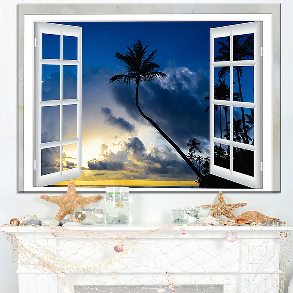 "Window To Beach With Coconut Palms" Landscape Art Wall Art, 40"x30"