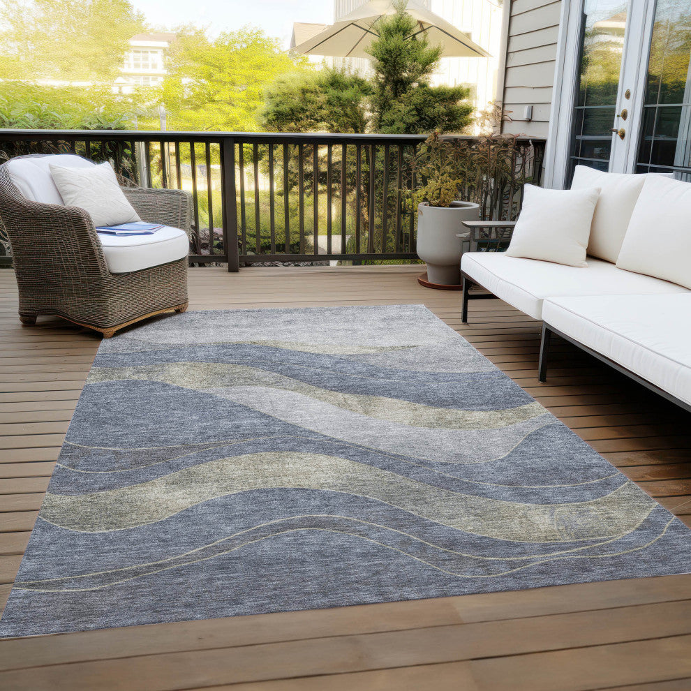 Machine Washable Indoor/Outdoor Chantille ACN1892 Denim 3' x 5' Rug