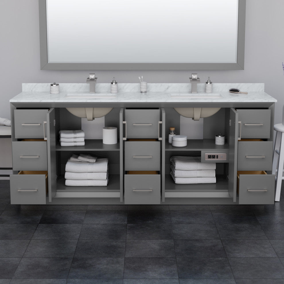 Strada 84" Dark Gray Double Vanity, No Top, No Sink, Nickel Trim