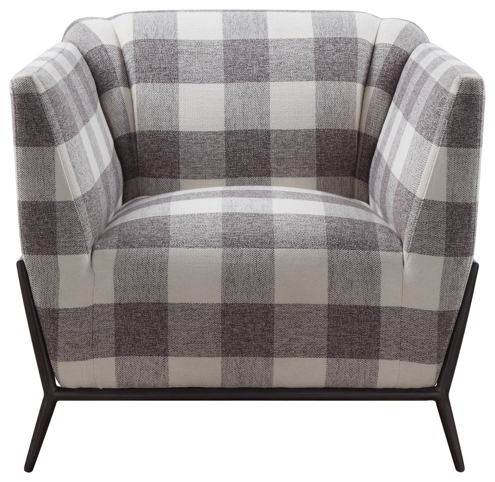 ACME Eben Accent Chair, Pattern Fabric and Cherry