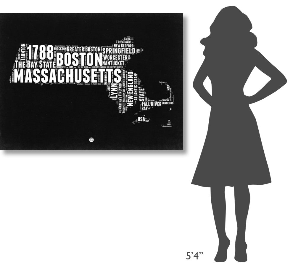 "Massachusetts Black and White Map" Fine Art Print