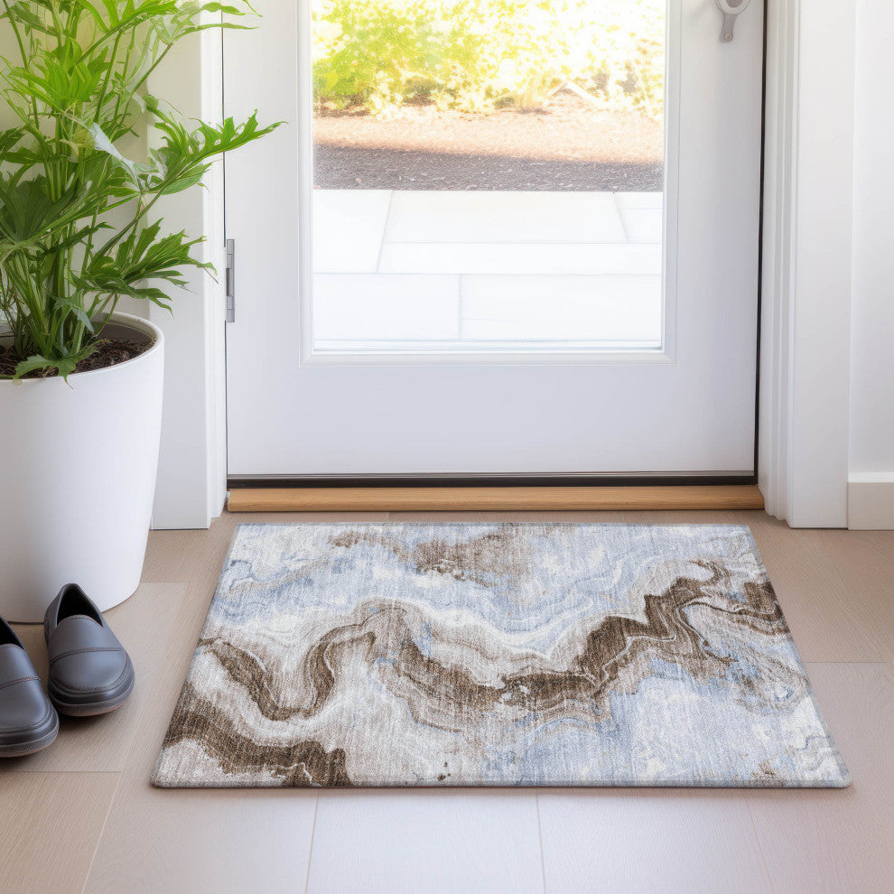 Machine Washable Indoor/Outdoor Chantille ACN1862 Taupe 1'8" x 2'6" Rug