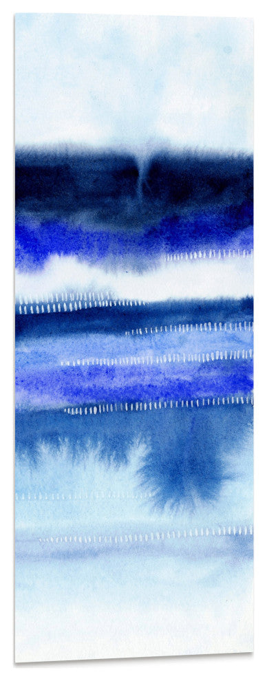 "Shorebreak Abstract B" Blue Abstract Wall Art Tempered Glass Wall Art 63" x 24"