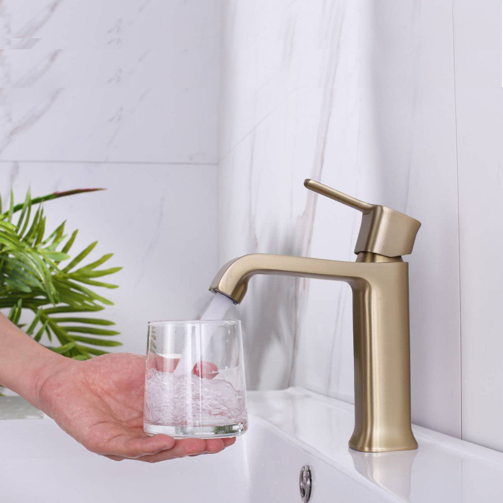 Single Hole Bathroom Faucet with Drain Assembly, Brushed Gold
