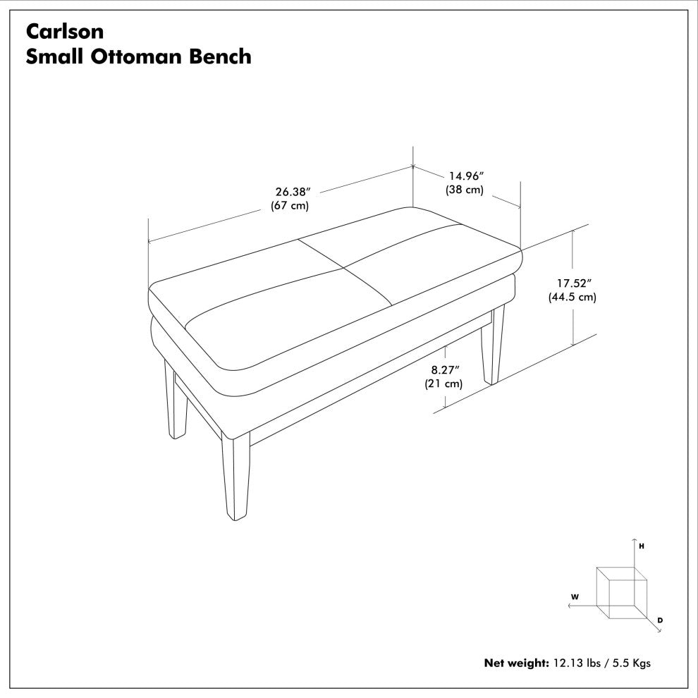 Carlson SOLID HARDWOOD Small Ottoman Bench, Distressed Black