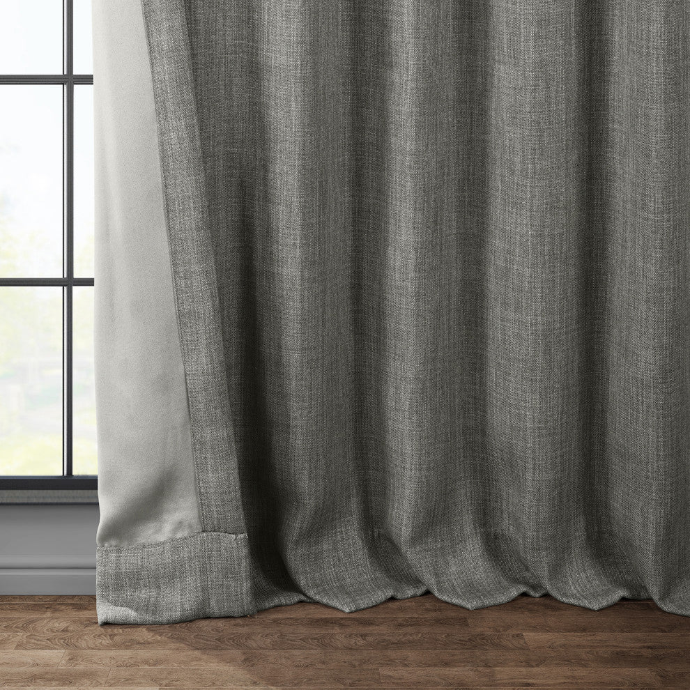 Faux Linen Darkening Curtain Single Panel, Blazer Gray, 50"x108"