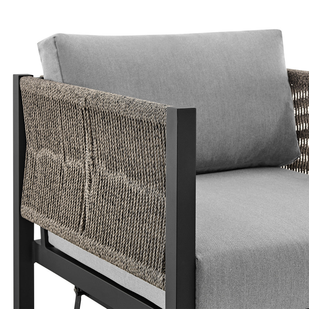 Cuffay Outdoor Patio Swivel Glider Lounge Chair, Aluminum With Gray Cushions, Black