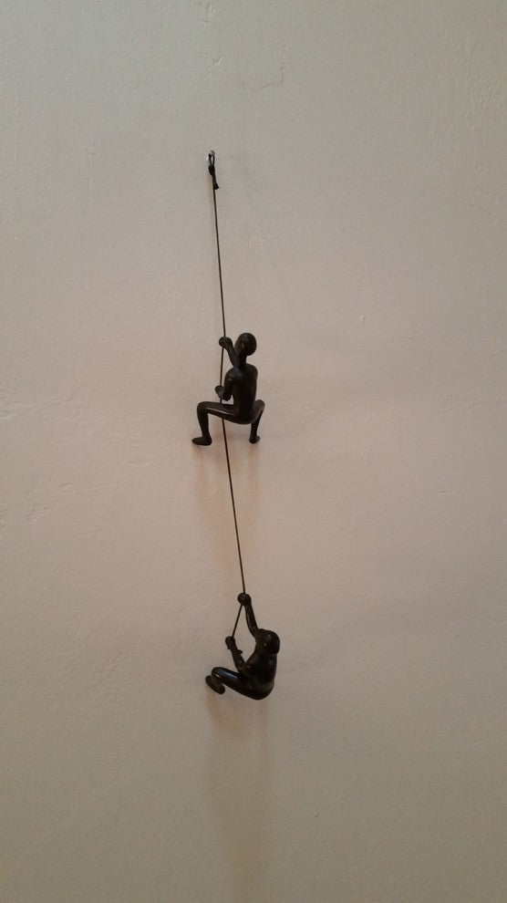 2-Pieces of the Chasing Climbing Man Wall Art Sculpture, CHOCO