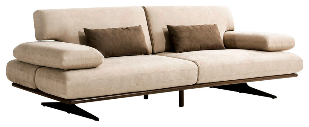 Delano Beige Faux Suede Sofa With Sliding Backrest and Armrest