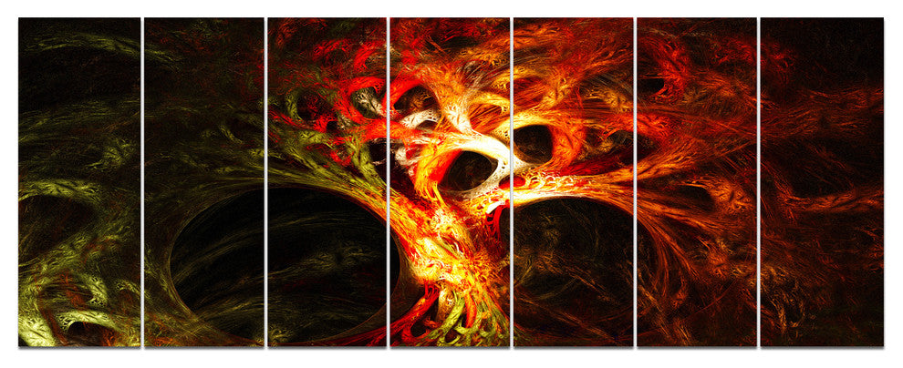 Magical Orange Psychedelic Tree, Abstract Canvas Art Print, 83"x32", 7 Panels