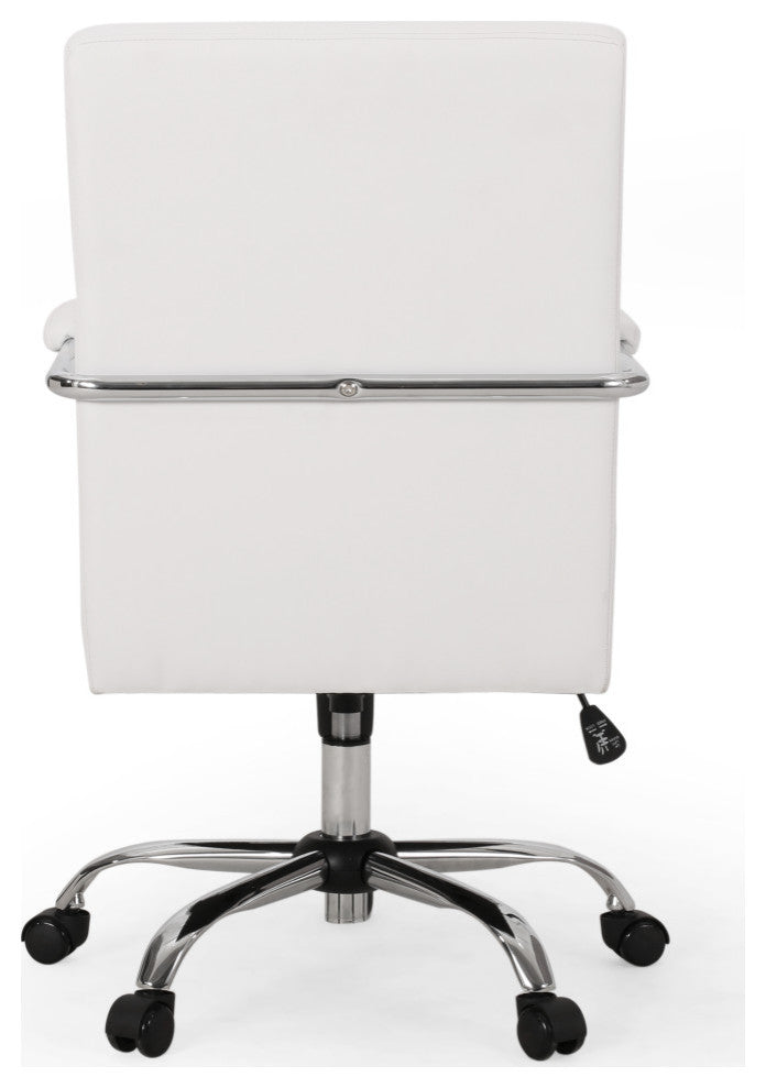 Rene Channel Stitched Swivel Office Lift Chair, White, Chrome