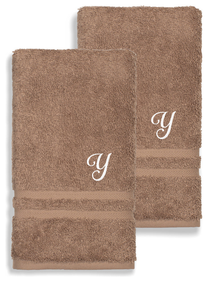 Denzi Hand Towels With Monogrammed Letter, Set of 2, Y