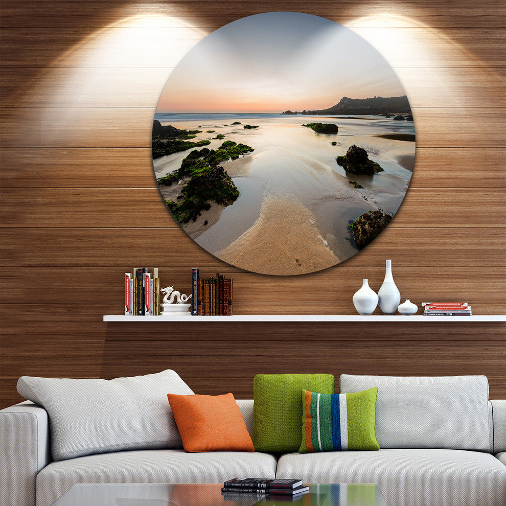 Dark Waters At Sunset, Seashore Photography Round Wall Art, 36"