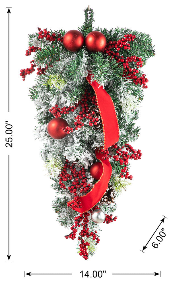 Flocked Berry and Pinecone Ribbon Teardrop